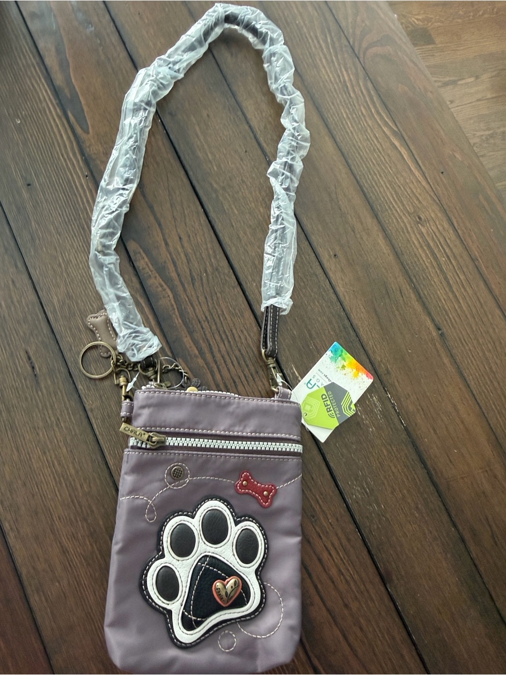 New Chala Cell Phone Purse Crossbody Venture RFID Nylon PAW PRINT Gray